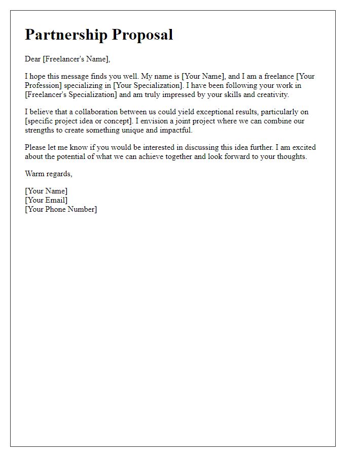 Letter template of freelance partnership request for joint project