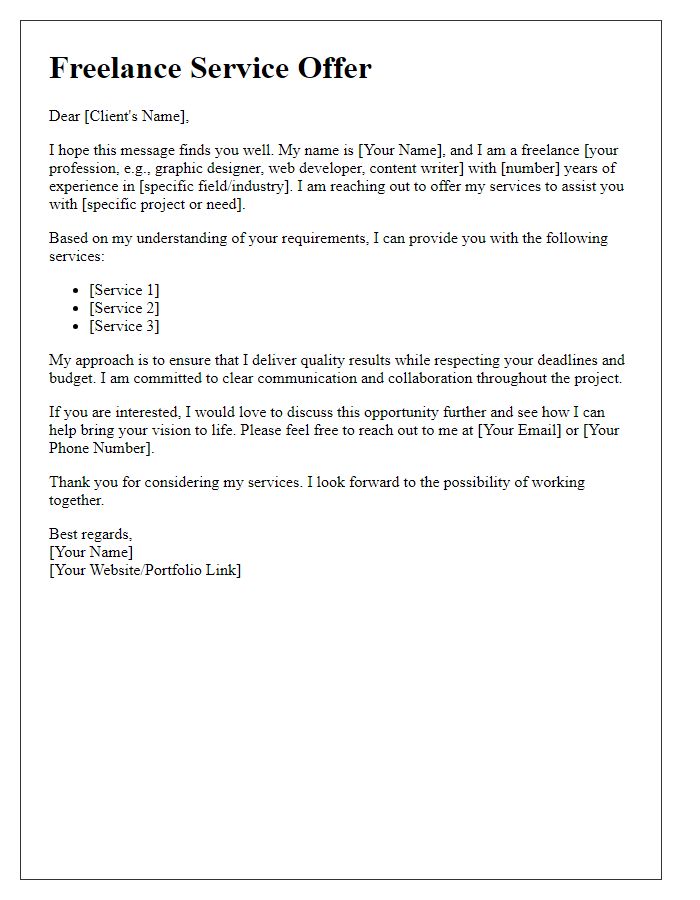 Letter template of freelance service offer for potential client