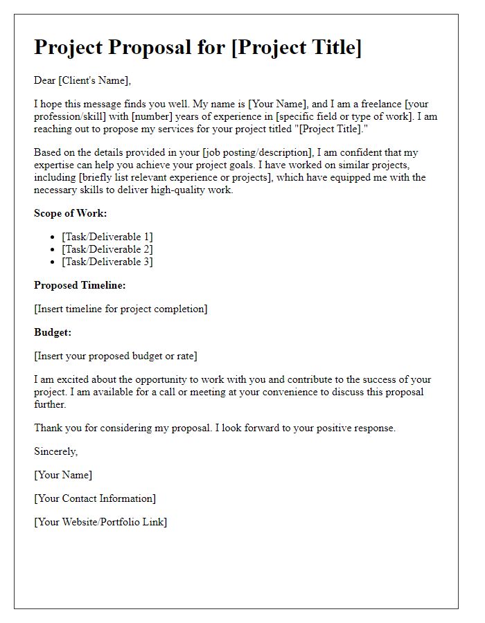 Letter template of project proposal for freelance opportunity