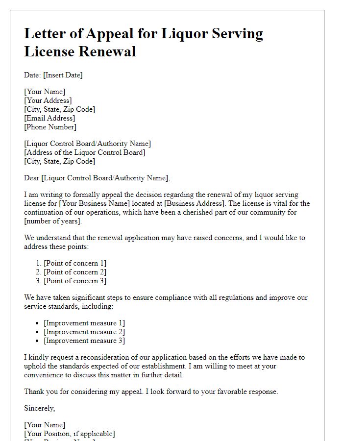 Letter template of appeal for liquor serving license renewal