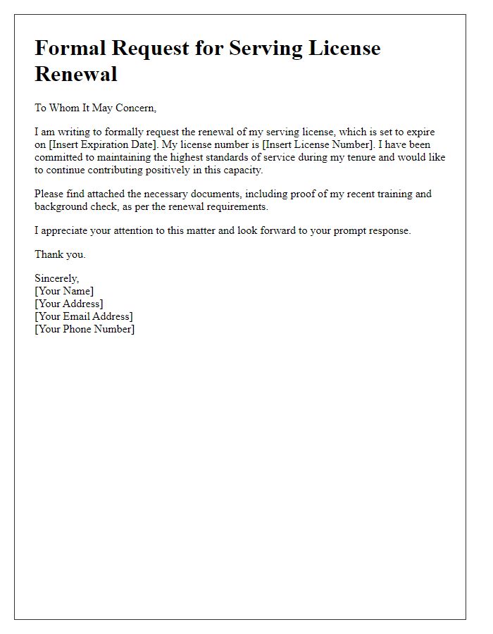 Letter template of formal request for serving license renewal