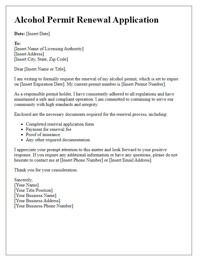 Letter template of renewal application for alcohol permit