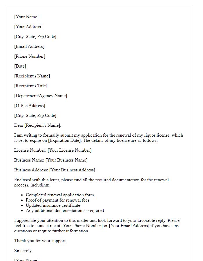 Letter template of submission for liquor license renewal documentation