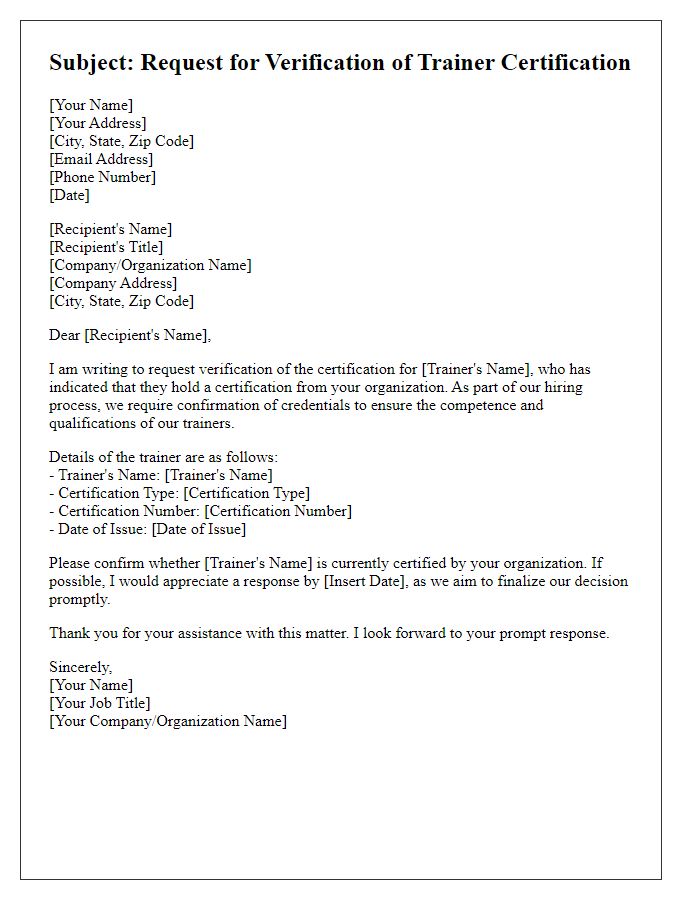 Letter template of request to verify trainer certification