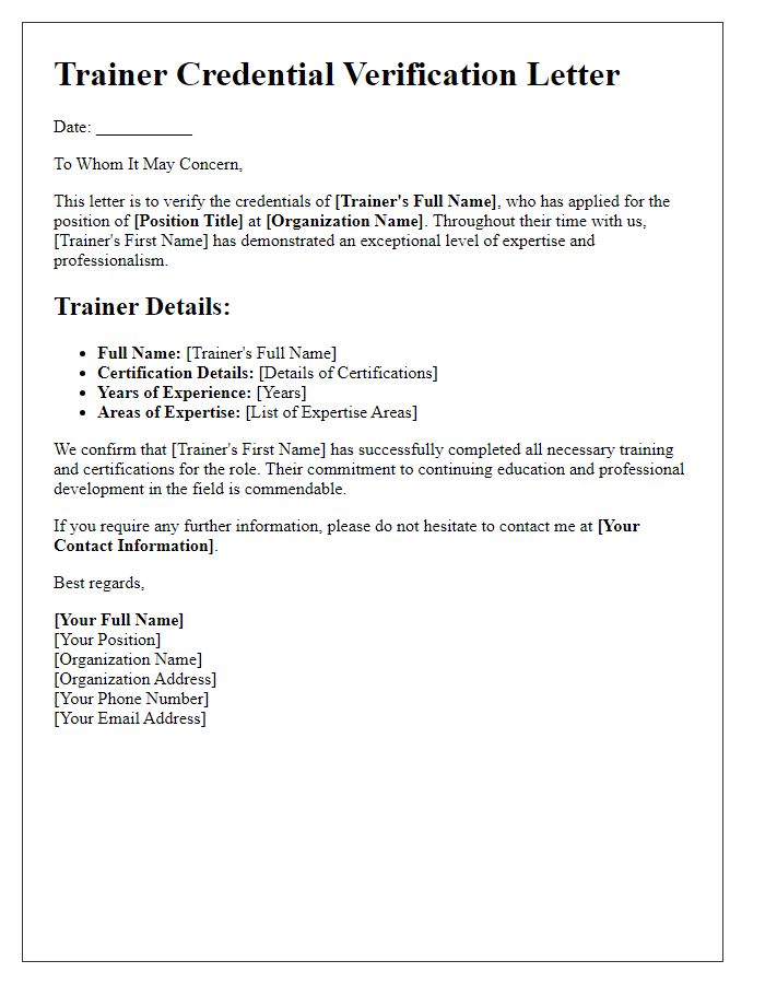 Letter template of trainer credential verification