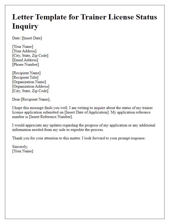 Letter template of trainer license status inquiry