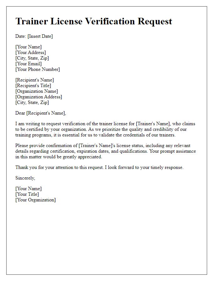 Letter template of trainer license verification request