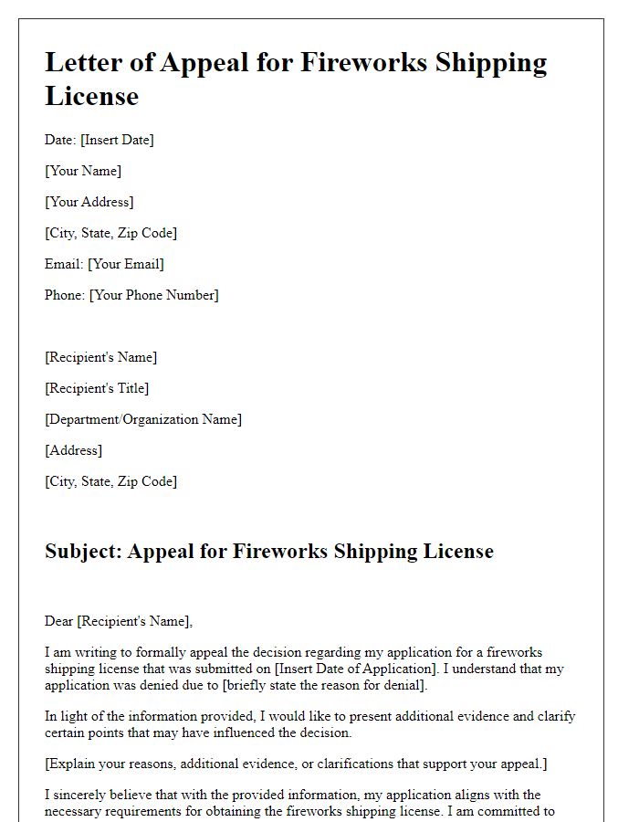 Letter template of appeal for fireworks shipping license