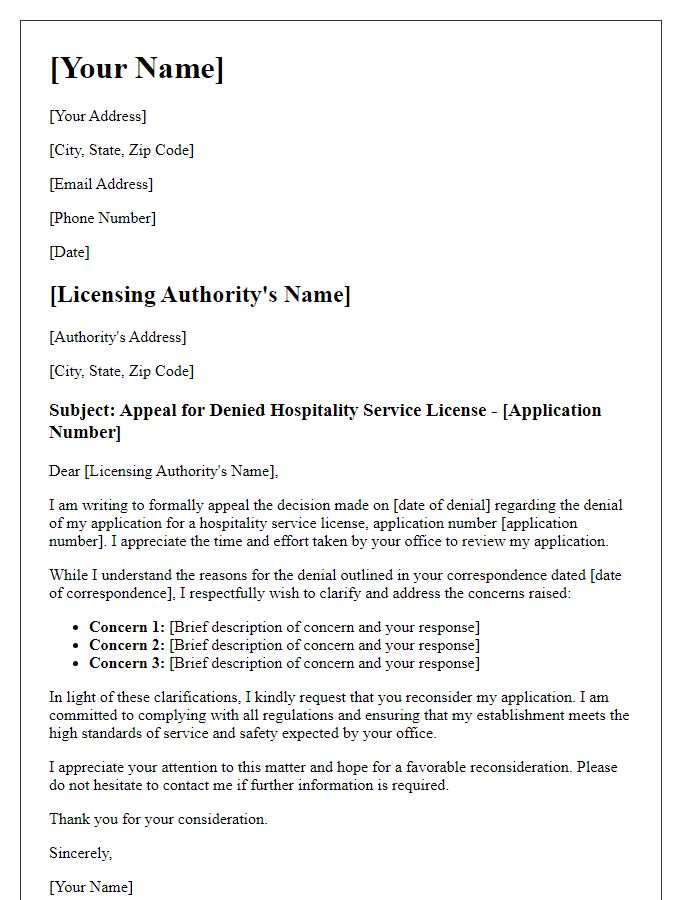 Letter template of appeal for denied hospitality service license