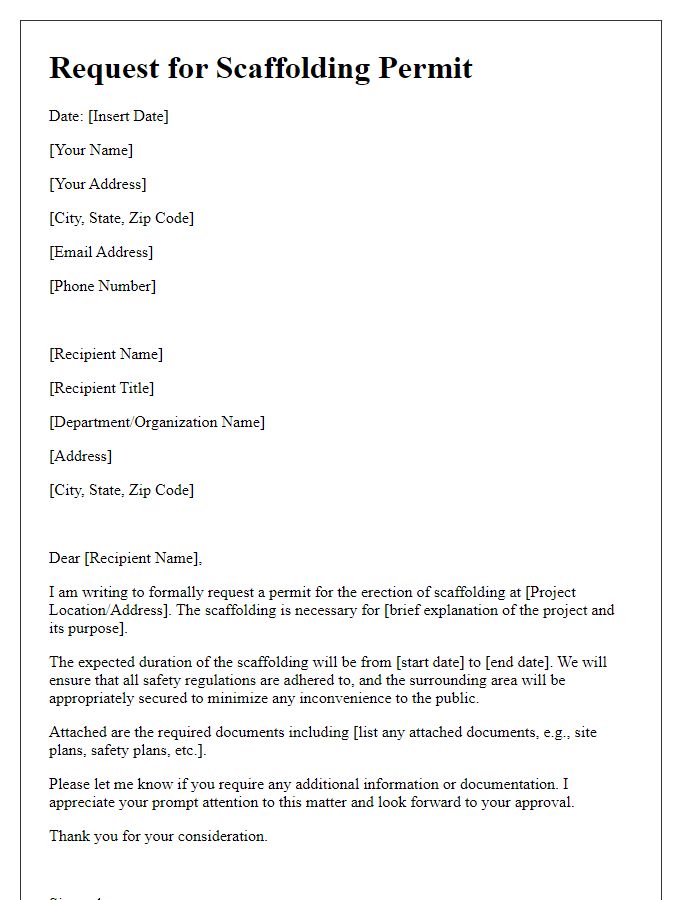 Letter template of request for scaffolding permit