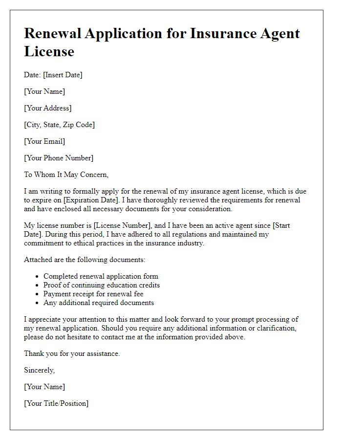 Letter template of renewal application for insurance agent