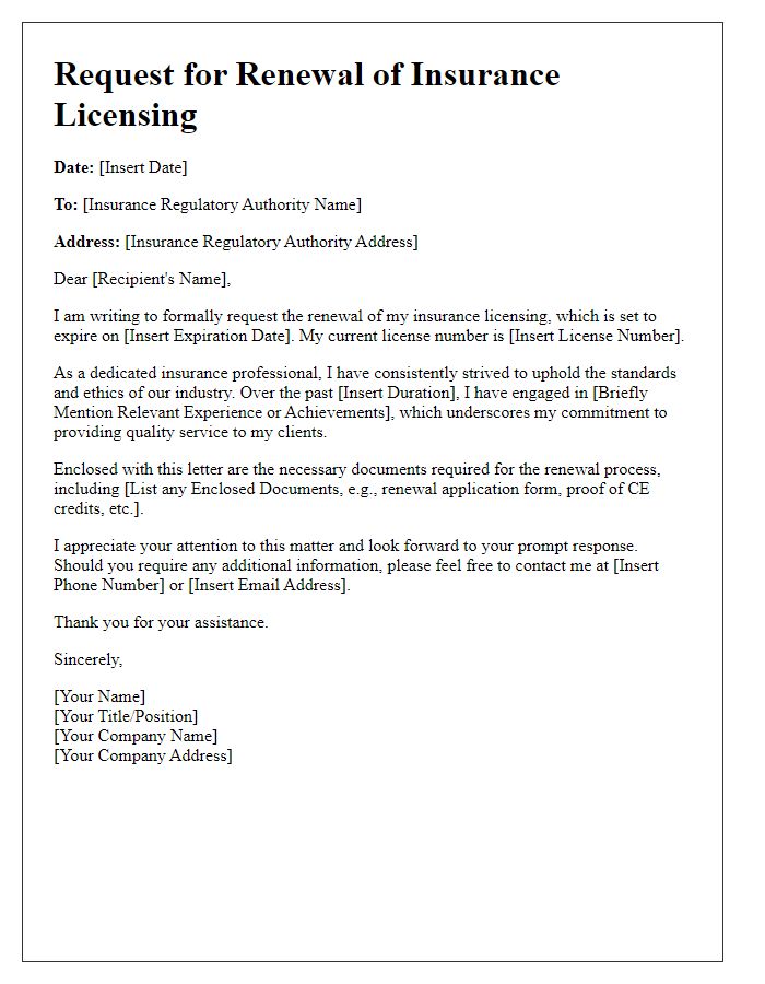 Letter template of request for renewal of insurance licensing