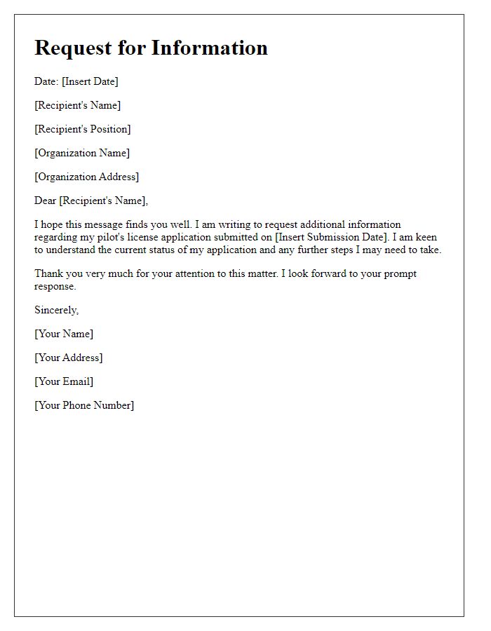 Letter template of request for information on pilots license application