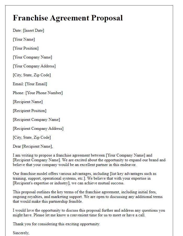 Letter template of franchise agreement proposal