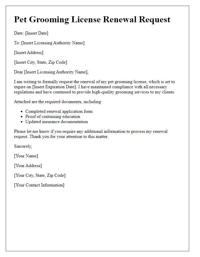 Letter template of renewed pet grooming license request