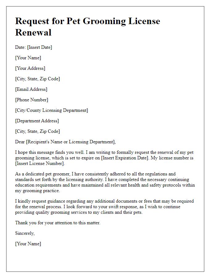 Letter template of request for pet grooming license renewal