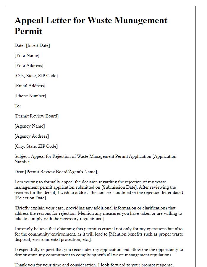 Letter template of appeal for rejected waste management permit