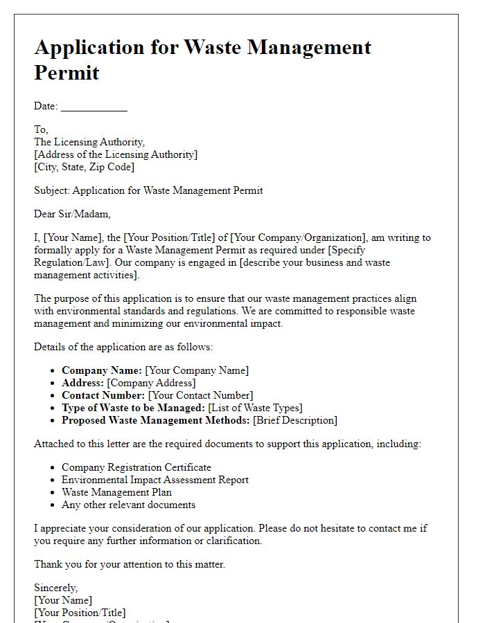 Letter template of application for waste management permit