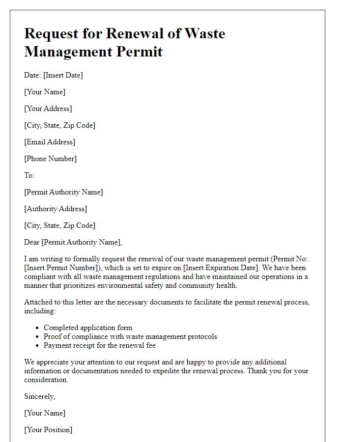 Letter template of request for waste management permit renewal