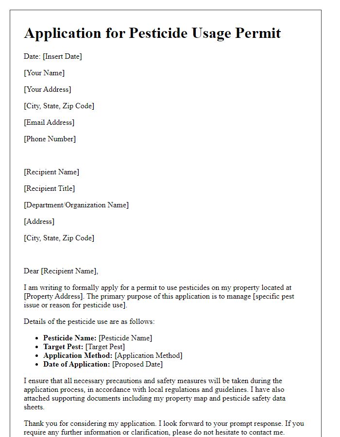 Letter template of application for pesticide usage permit