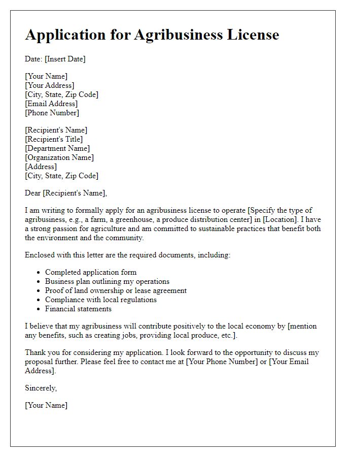 Letter template of formal application for agribusiness license