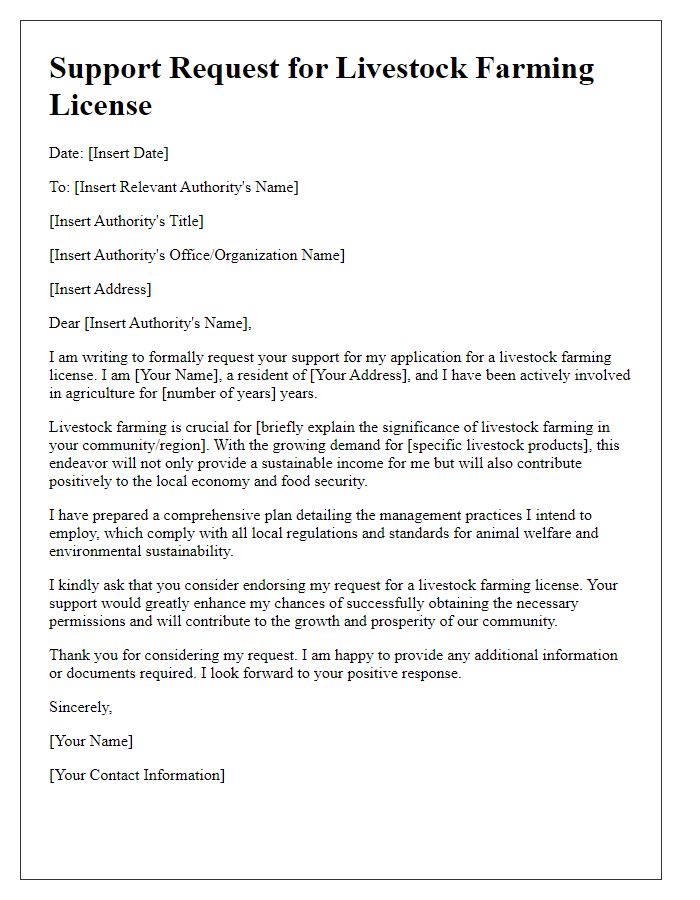 Letter template of support request for livestock farming license