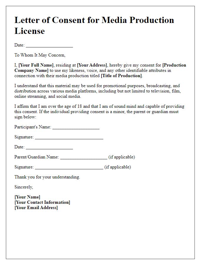 Letter template of consent for media production license