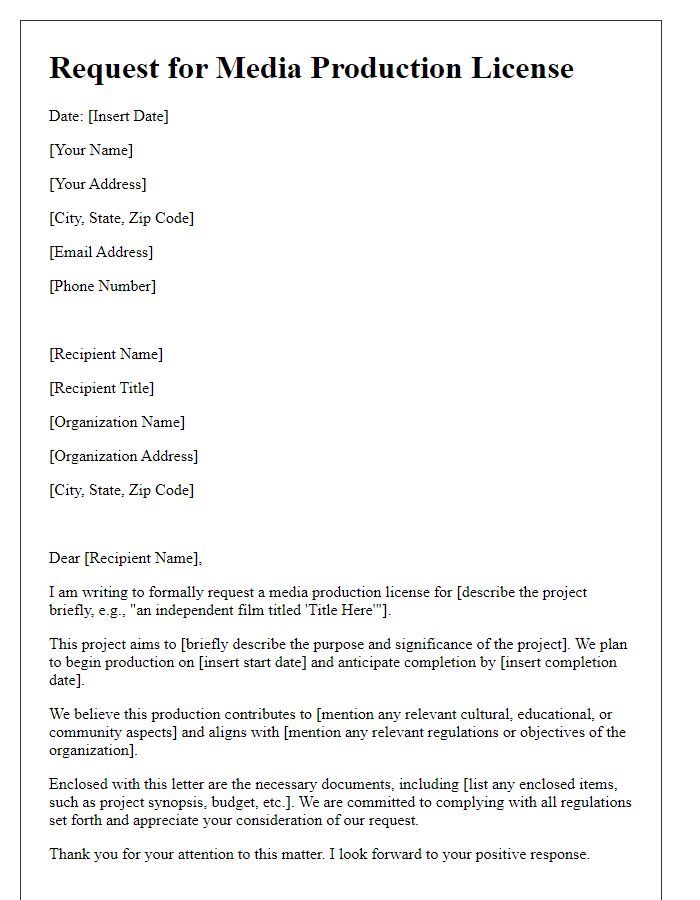 Letter template of request for media production license