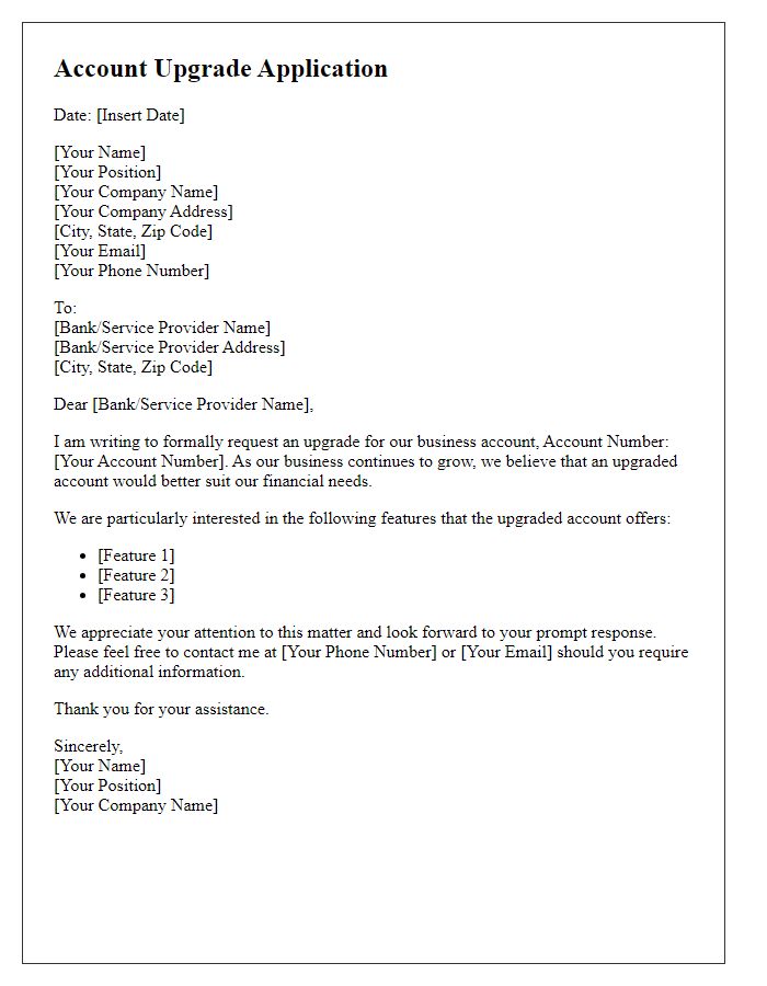 Letter template of account upgrade application for business accounts.