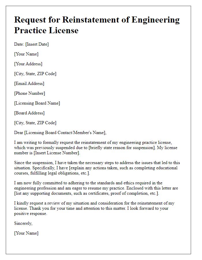 Letter template of engineering practice license reinstatement