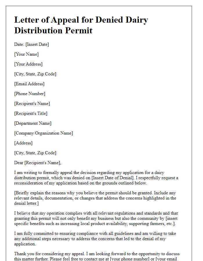 Letter template of appeal for denied dairy distribution permit