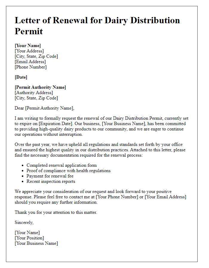 Letter template of renewal for dairy distribution permit