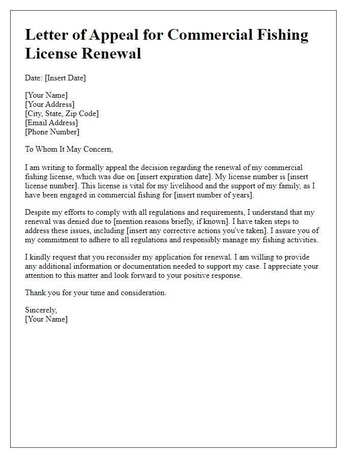 Letter template of appeal for commercial fishing license renewal