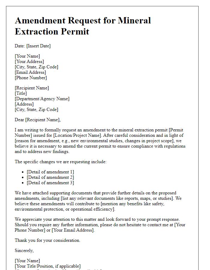 Letter template of amendment request for mineral extraction permit