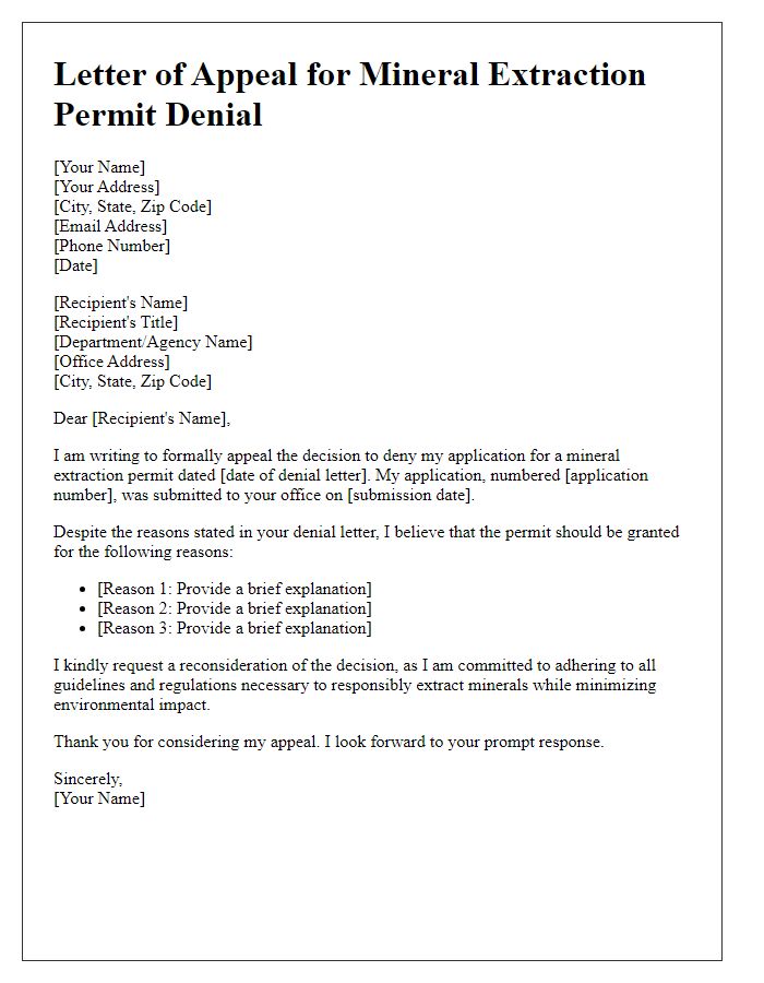 Letter template of appeal for mineral extraction permit denial