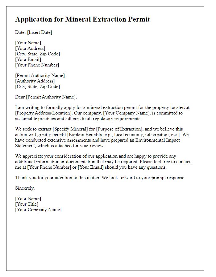 Letter template of application for mineral extraction permit