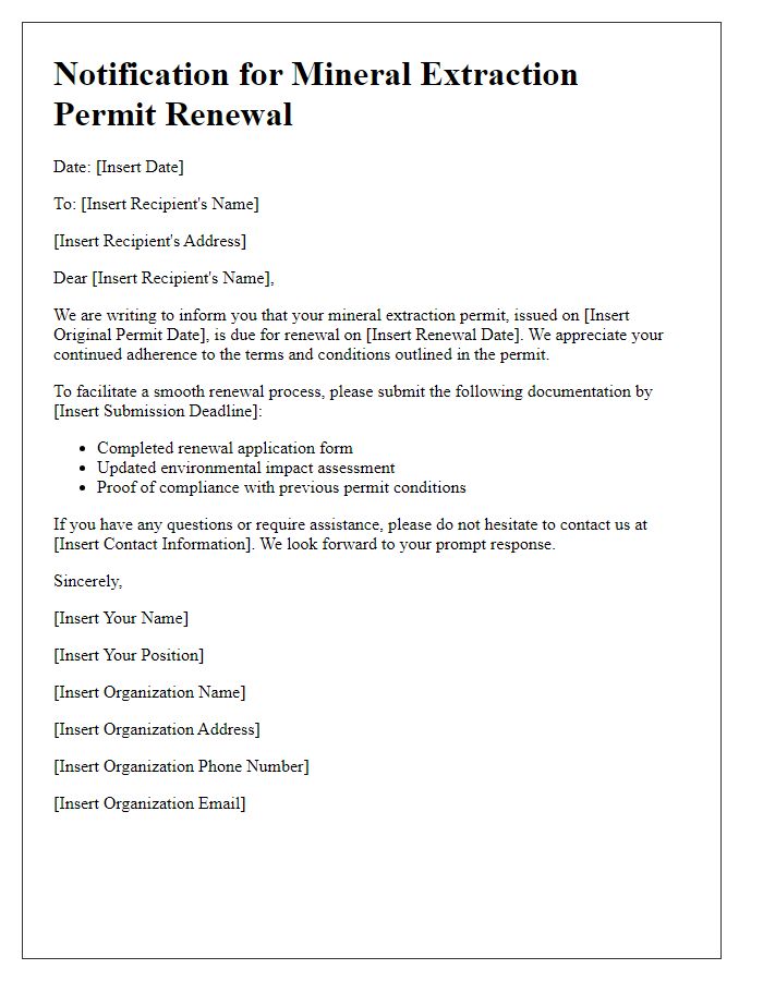 Letter template of notification for mineral extraction permit renewal