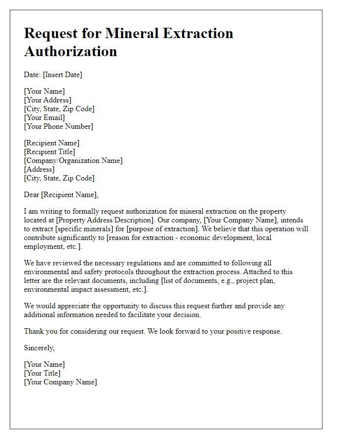 Letter template of request for mineral extraction authorization