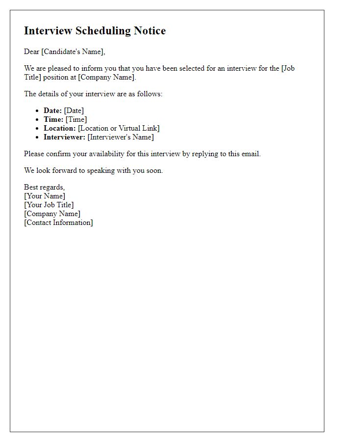 Letter template of candidate interview scheduling notice