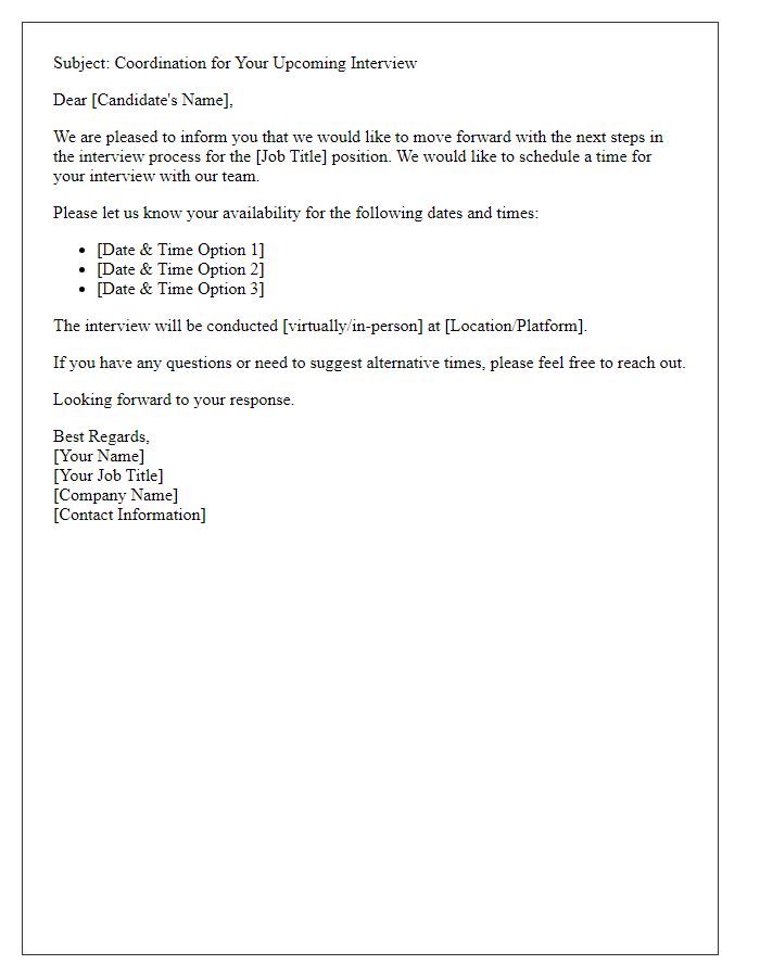 Letter template of interview coordination email