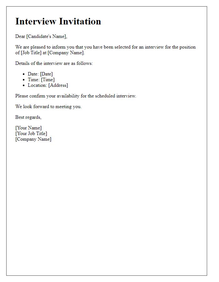 Letter template of job interview invitation letter