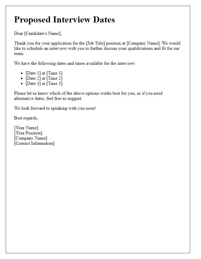 Letter template of proposed interview dates