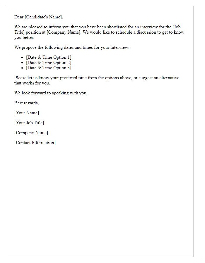 Letter template of scheduling an interview discussion