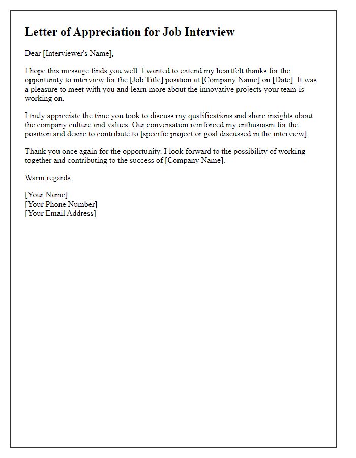 Letter template of appreciation for a job interview