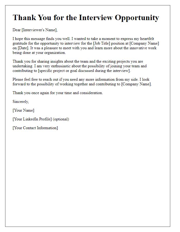 Letter template of gratitude for the interview opportunity