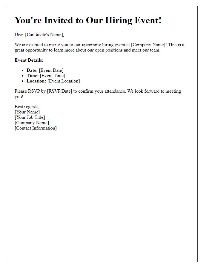 Letter template of Call to Attend Our Hiring Event