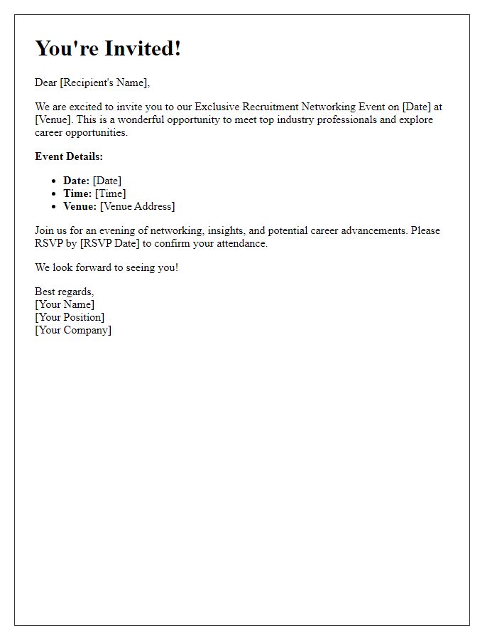 Letter template of Invitation to Exclusive Recruitment Networking Event