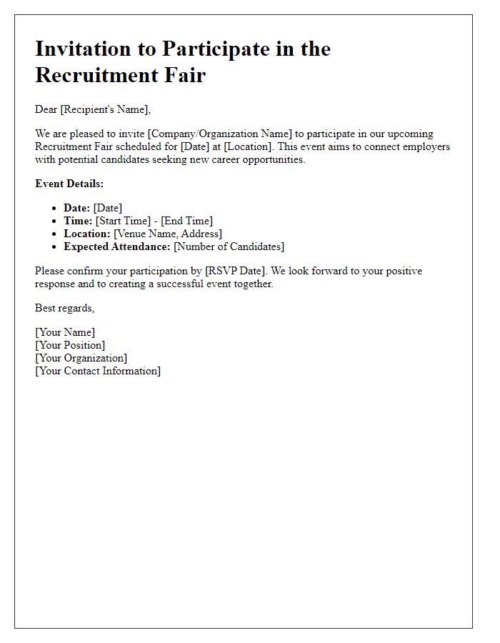 Letter template of Invitation for Recruitment Fair Participation