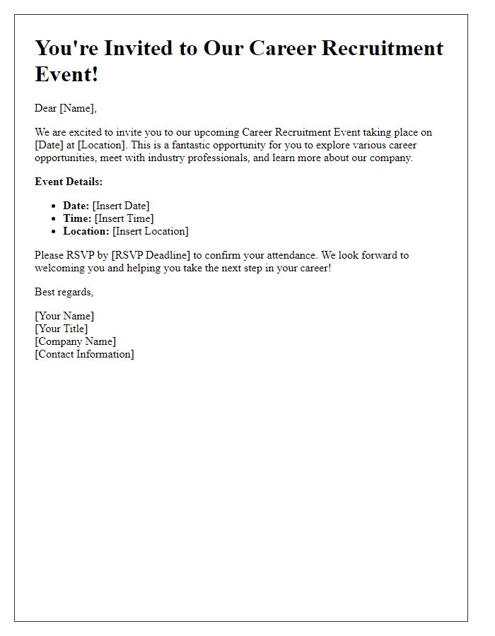 Letter template of Welcome Invite to Career Recruitment Event