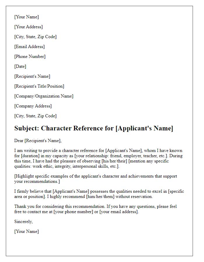 Letter template of character reference feedback